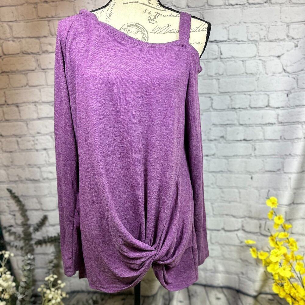 Leo Rossi Cold Shoulder Twist Front Top Tunic Blouse Plum XL